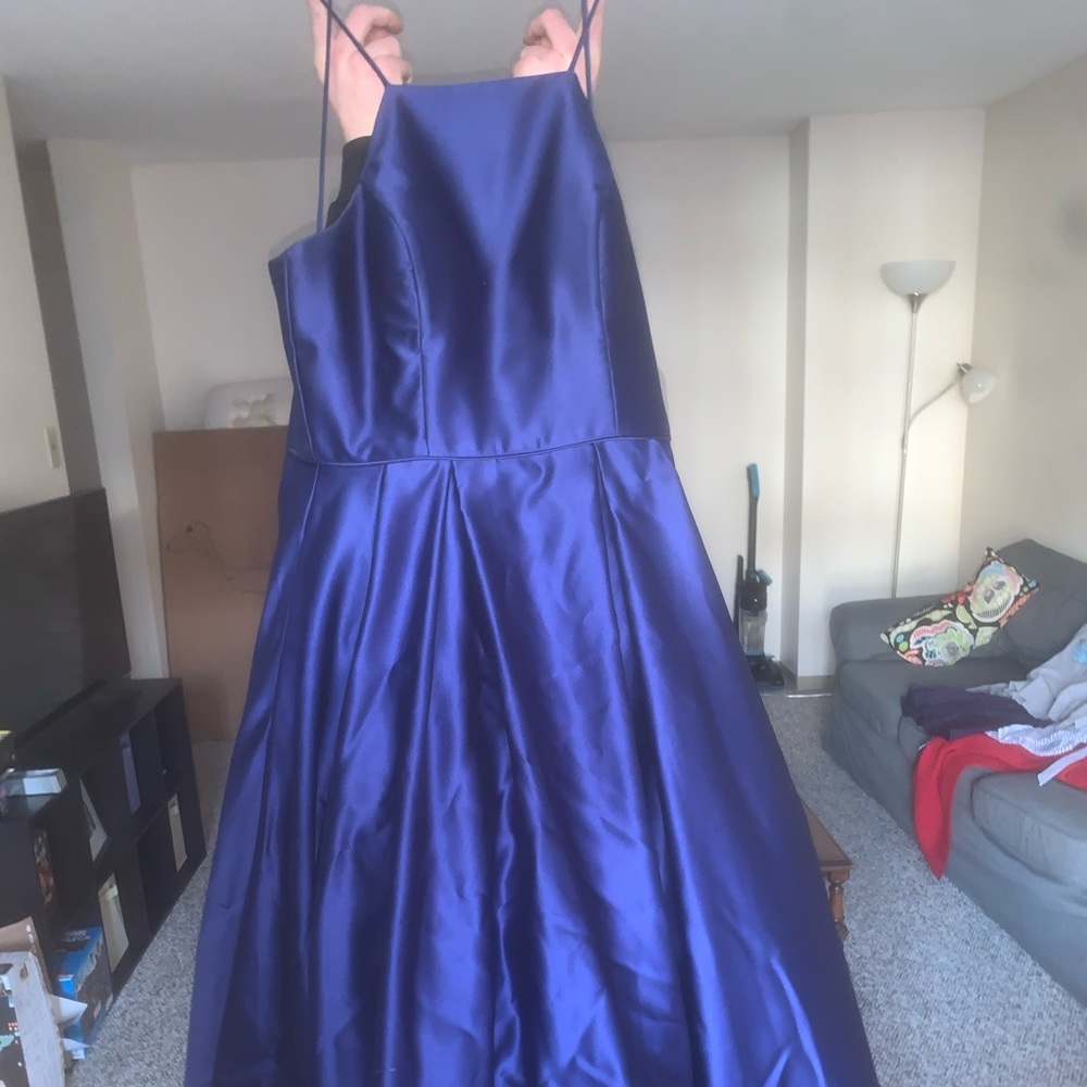 long blue grad dress